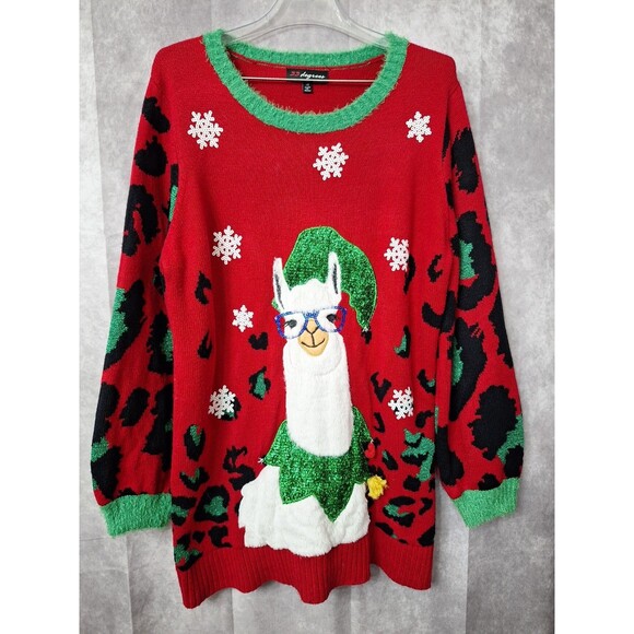 33 Degrees Thick Chunky Long Ugly Christmas Sweater Sz 1x Animal Print Novelty - Picture 1 of 9